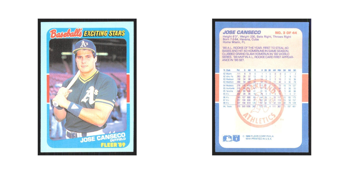 Jose Canseco 1989 Fleer Exciting Stars #3.0 Oakland Athletics Baseball Card NM