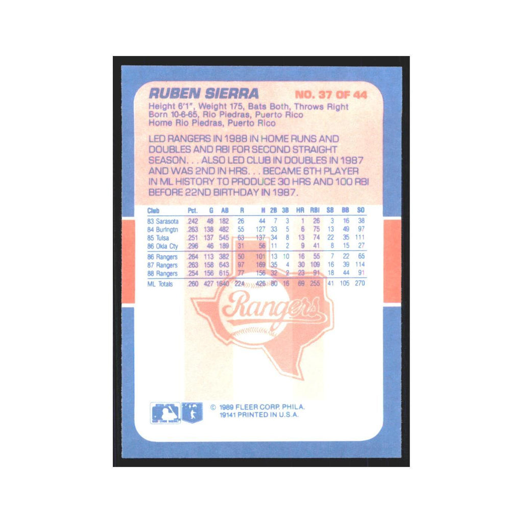 Ruben Sierra 1989 Fleer Exciting Stars #37.0 Texas Rangers Baseball Card NM