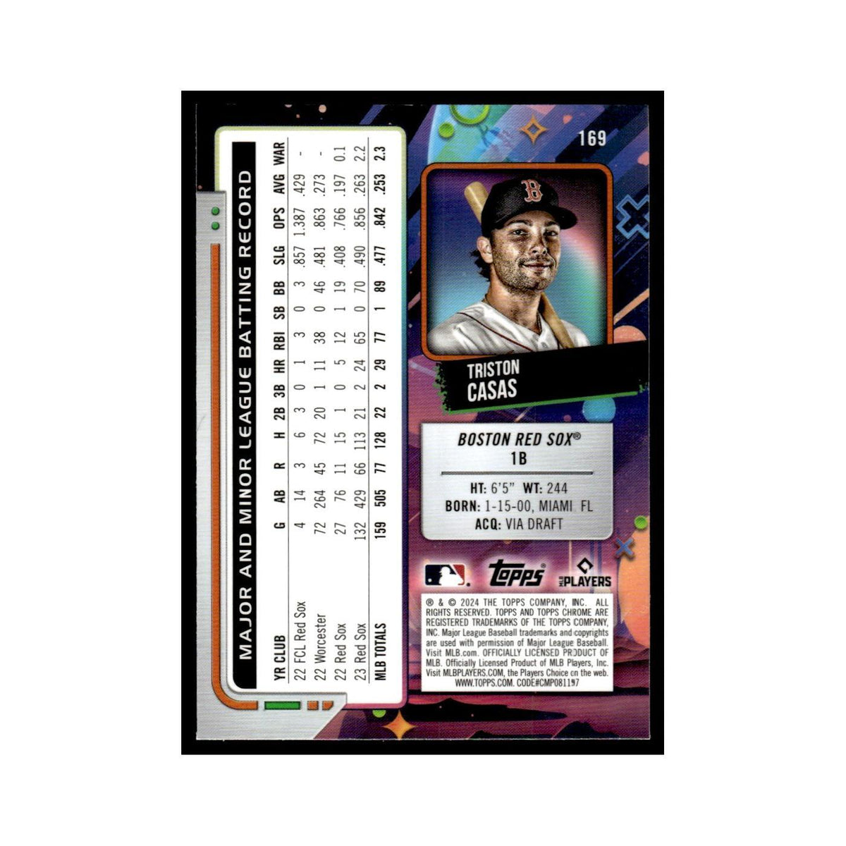 Triston Casas 2024 Topps Chrome Cosmic #169 Boston Red Sox Baseball Card NM