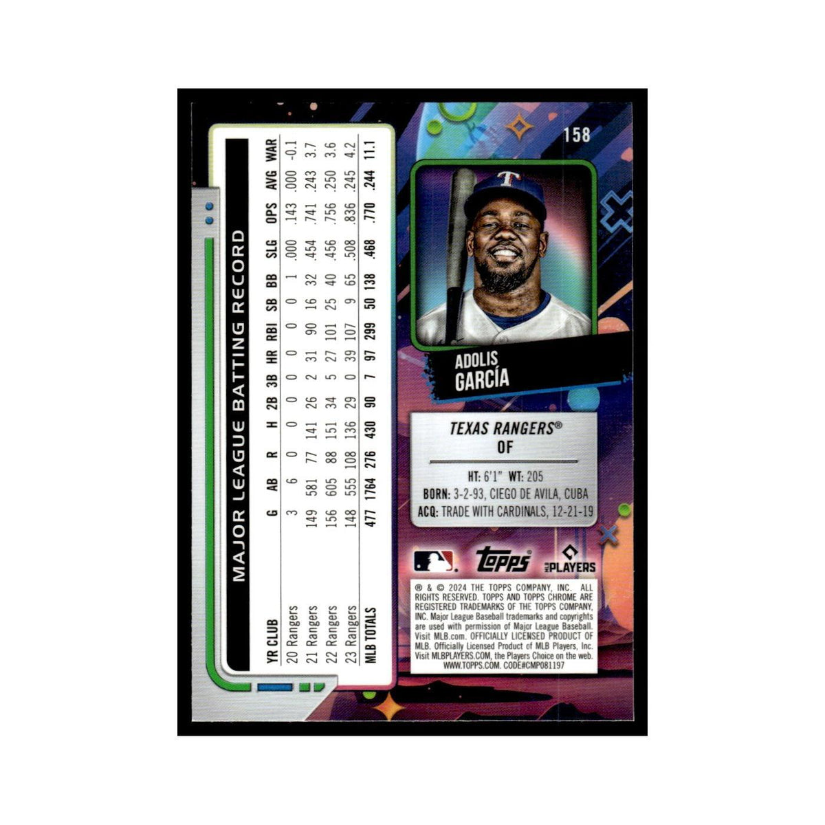 Adolis García 2024 Topps Chrome Cosmic #158 Texas Rangers Baseball Card NM