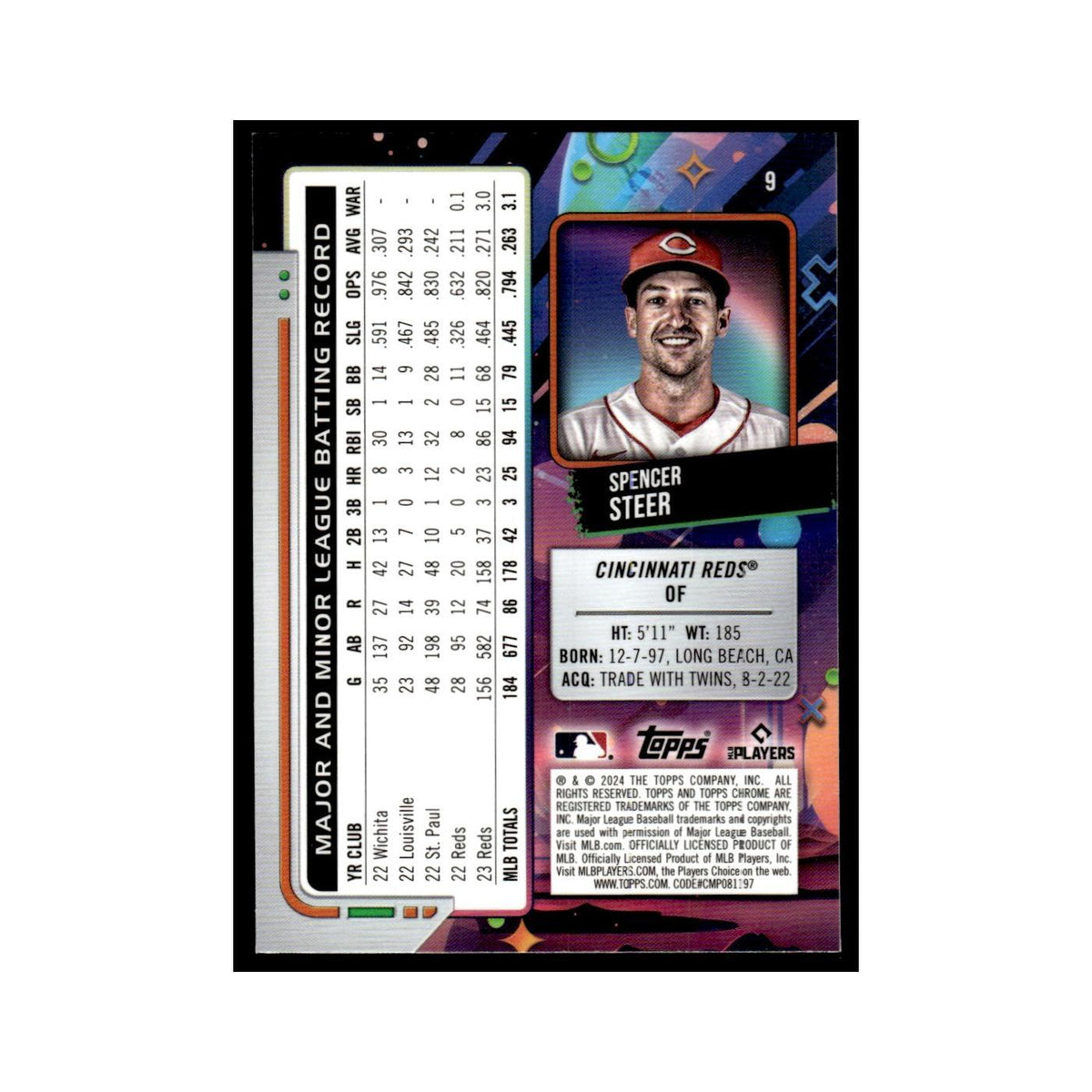 Spencer Steer 2024 Topps Chrome Cosmic #9 Cincinnati Reds Baseball Card NM