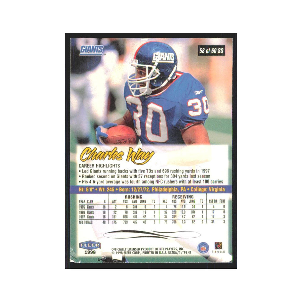 Charles Way 1998 Fleer Ultra #123 New York Giants Football Card NM