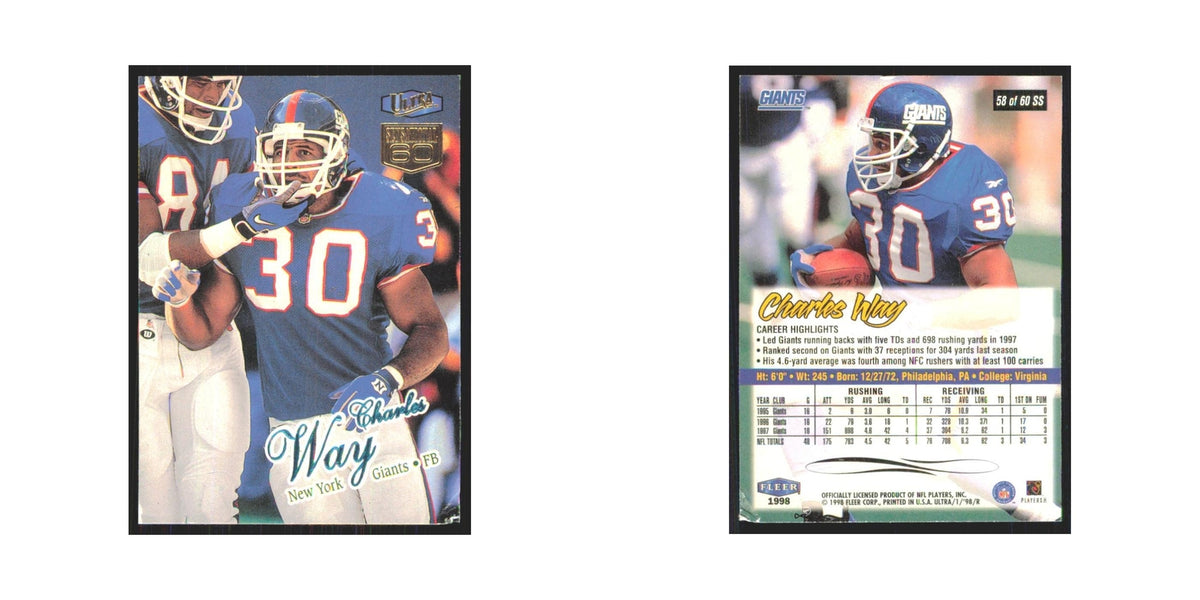 Charles Way 1998 Fleer Ultra #123 New York Giants Football Card NM