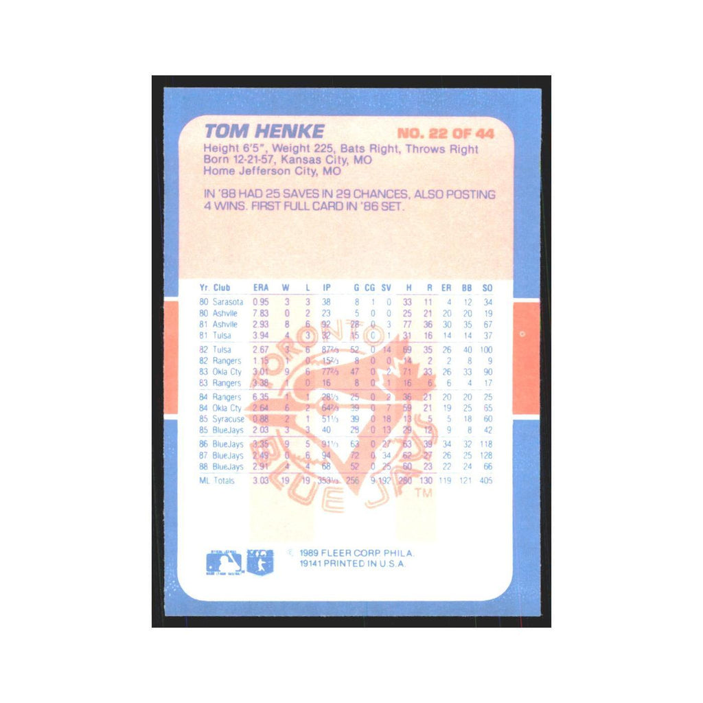 Tom Henke 1989 Fleer Exciting Stars #22.0 Toronto Blue Jays Baseball Card NM