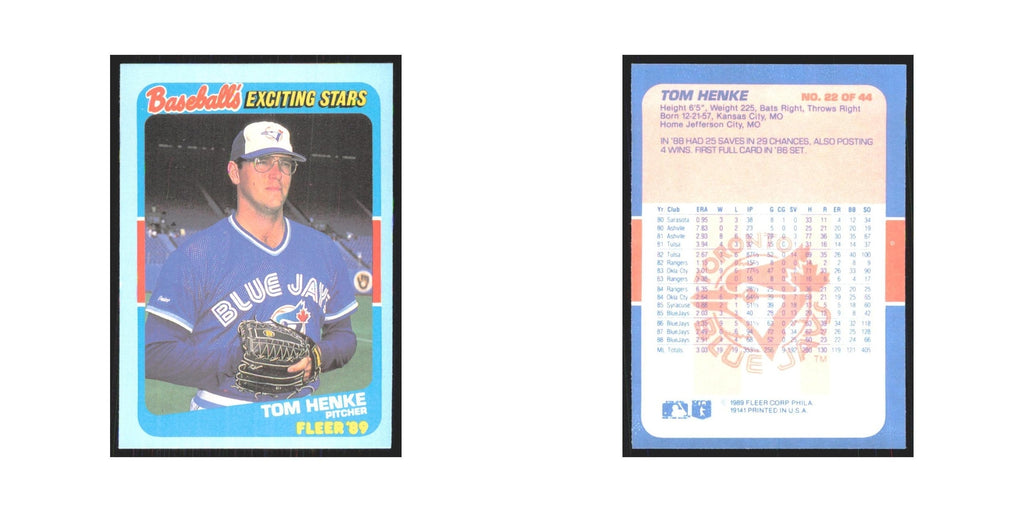 Tom Henke 1989 Fleer Exciting Stars #22.0 Toronto Blue Jays Baseball Card NM