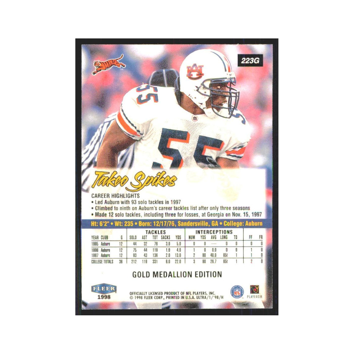 Takeo Spikes 1998 Fleer Ultra #223G Cincinnati Bengals Football Card NM