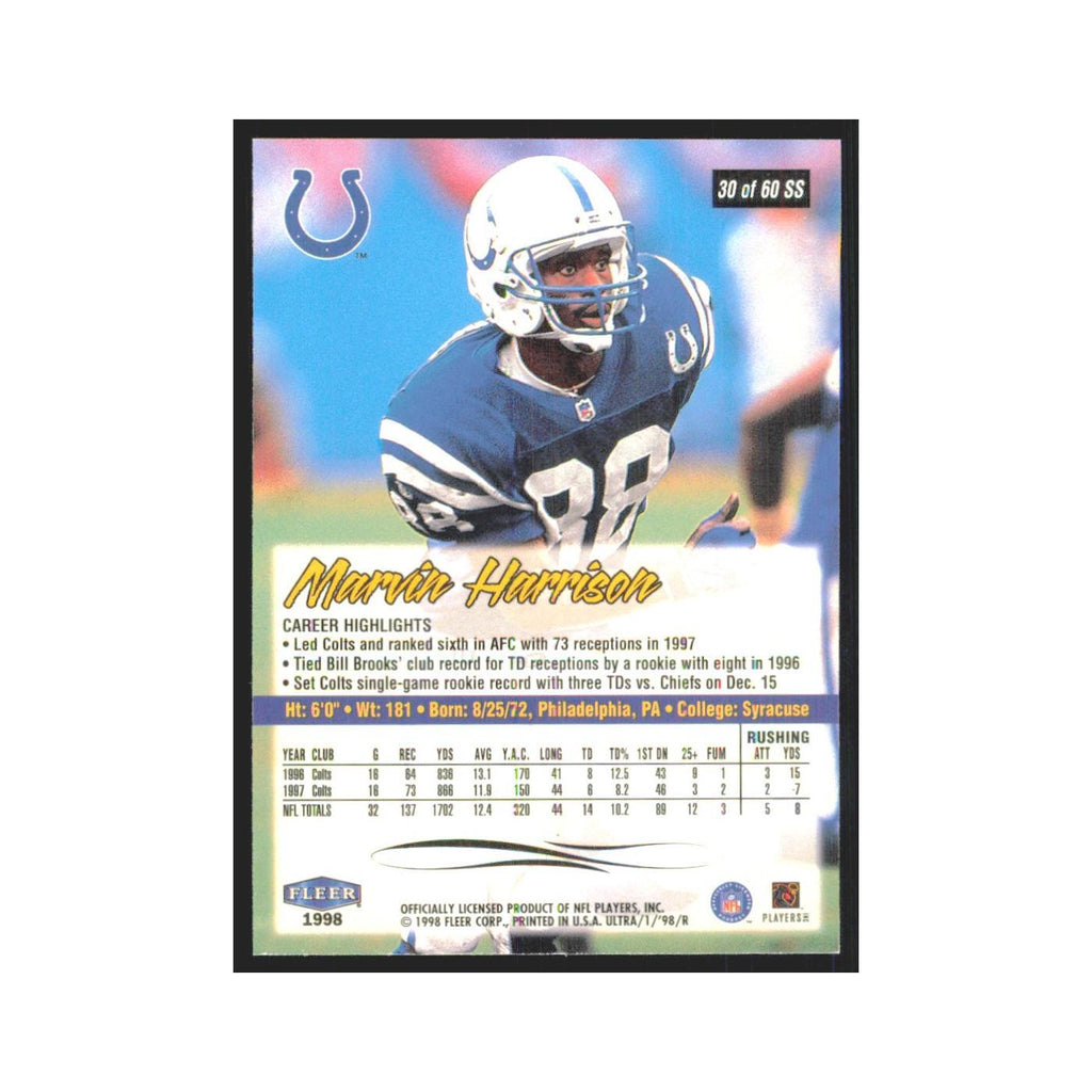 Marvin Harrison 1998 Fleer Ultra #30 Indianapolis Colts Football Card NM