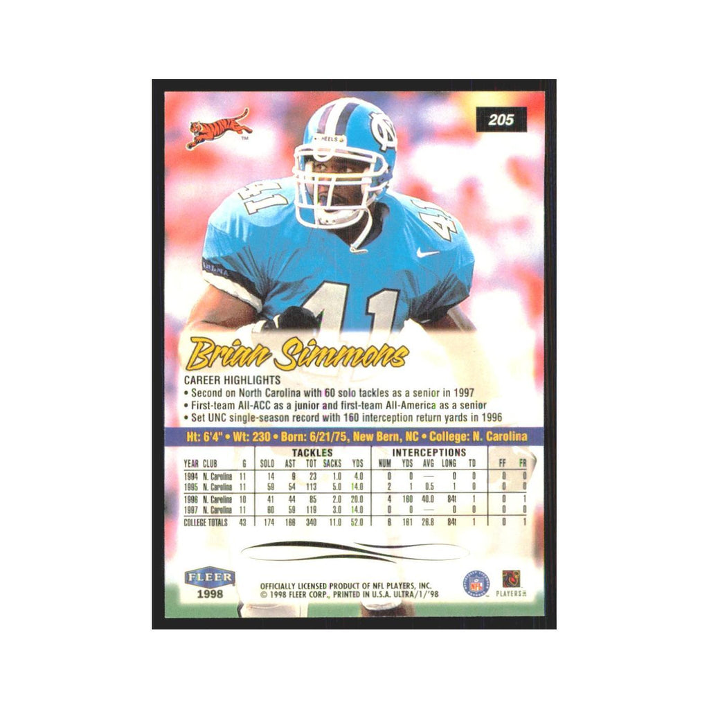 Brian Simmons 1998 Fleer Ultra #205 Cincinnati Bengals Football Card NM
