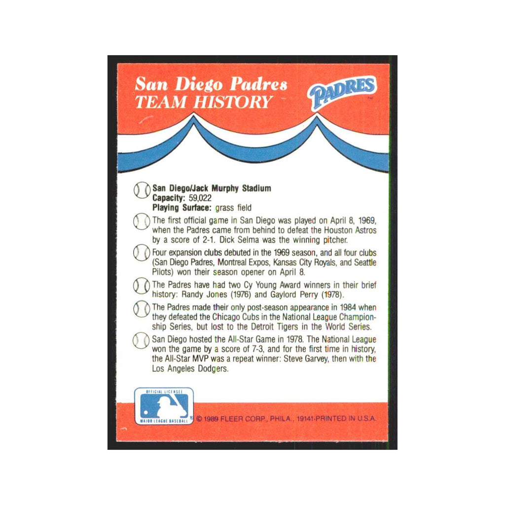 Tem History 1989 Fleer Exciting Stars #nan San Diego Padres Baseball Card NM