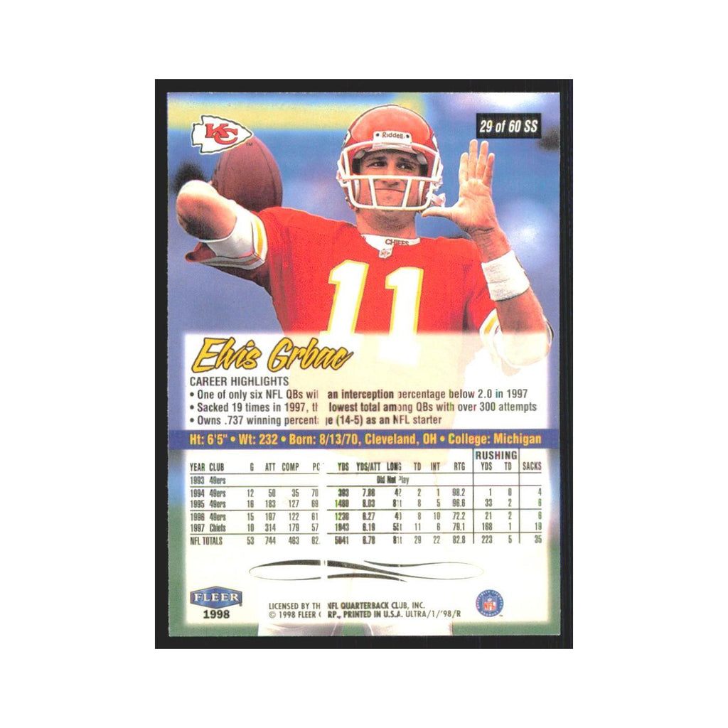 Elvis Grbac 1998 Fleer Ultra #29 Kansas City Chiefs Football Card NM