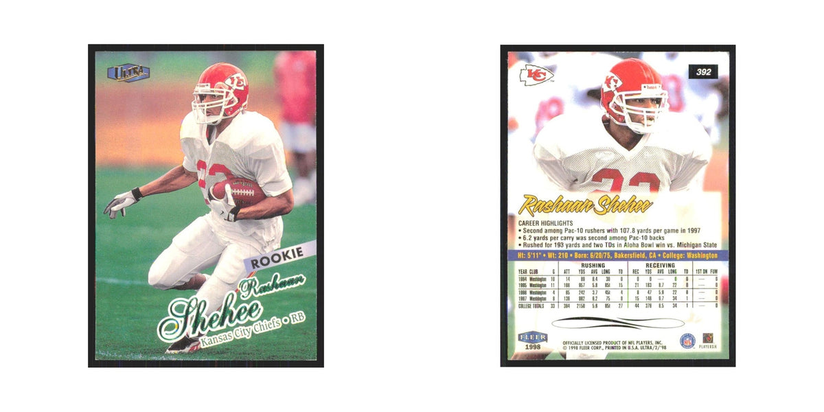 Rashaan Shehee Rookie 1998 Fleer Ultra #392 Kansas City Chiefs Football Card NM