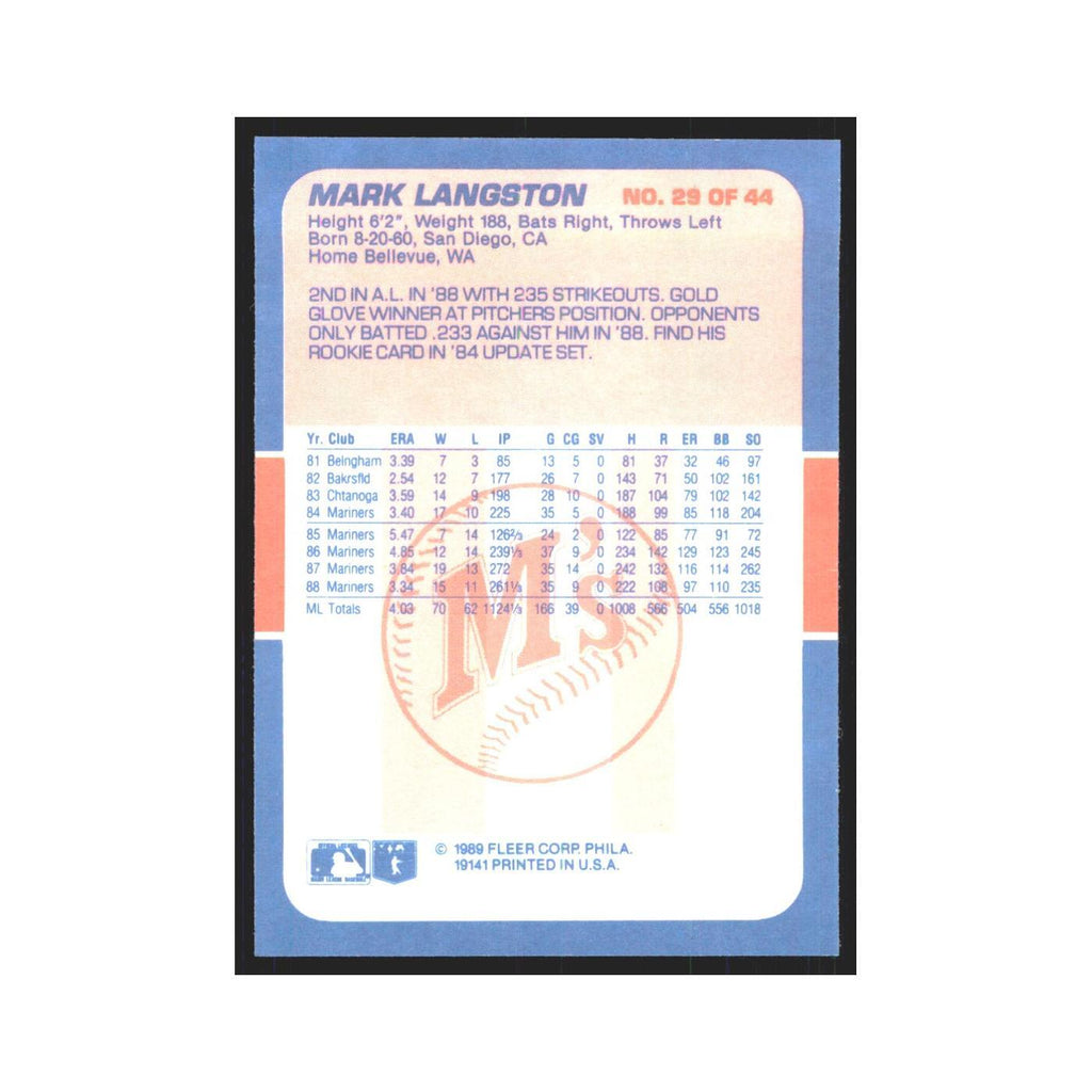 Mark Langston 1989 Fleer Exciting Stars #29.0 Seattle Mariners Baseball Card NM