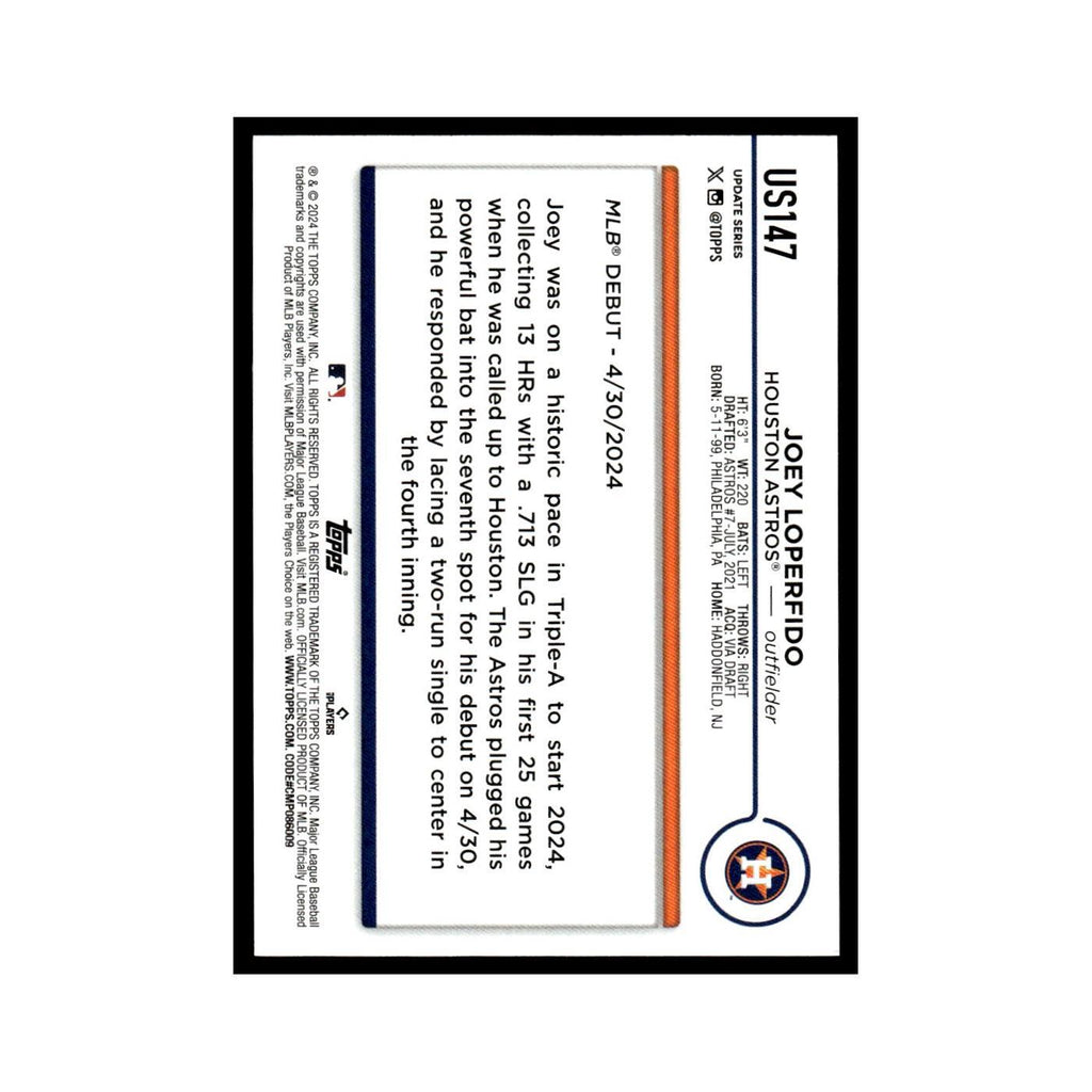 Joey Loperfido Rookie 2024 Topps Update #US147 Houston Astros Baseball Card NM
