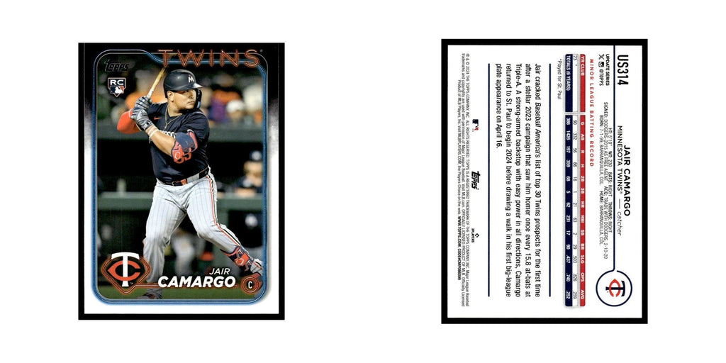 Jair Camargo Rookie 2024 Topps Update #US314 Minnesota Twins Baseball Card NM