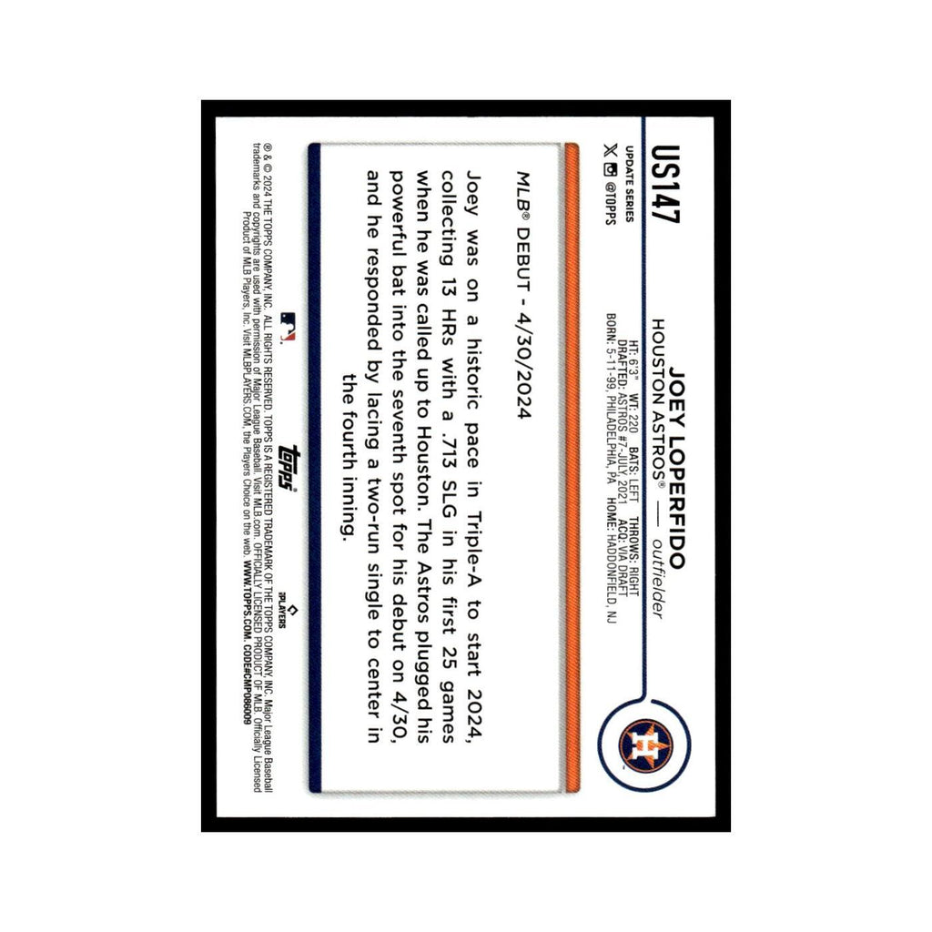 Joey Loperfido Rookie 2024 Topps Update #US147 Houston Astros Baseball Card NM