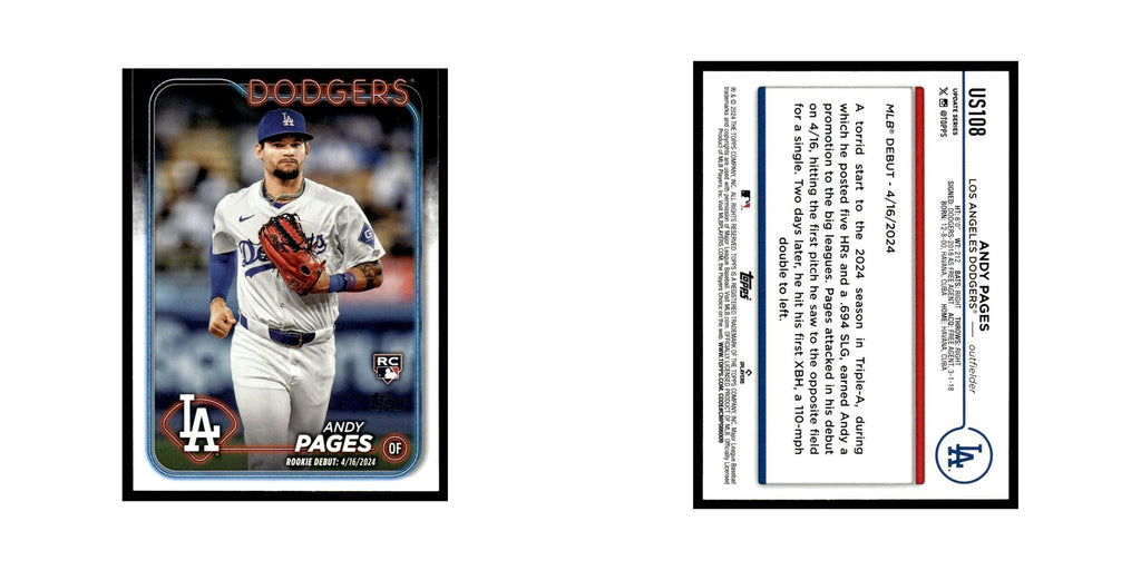 Andy Pages Rookie 2024 Topps Update #US108 Los Angeles Dodgers Baseball Card NM