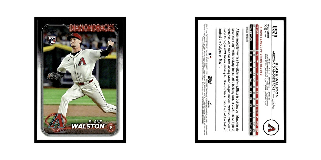 Blake Walston Rookie 2024 Topps Update #US29 Arizona Diamondbacks NM