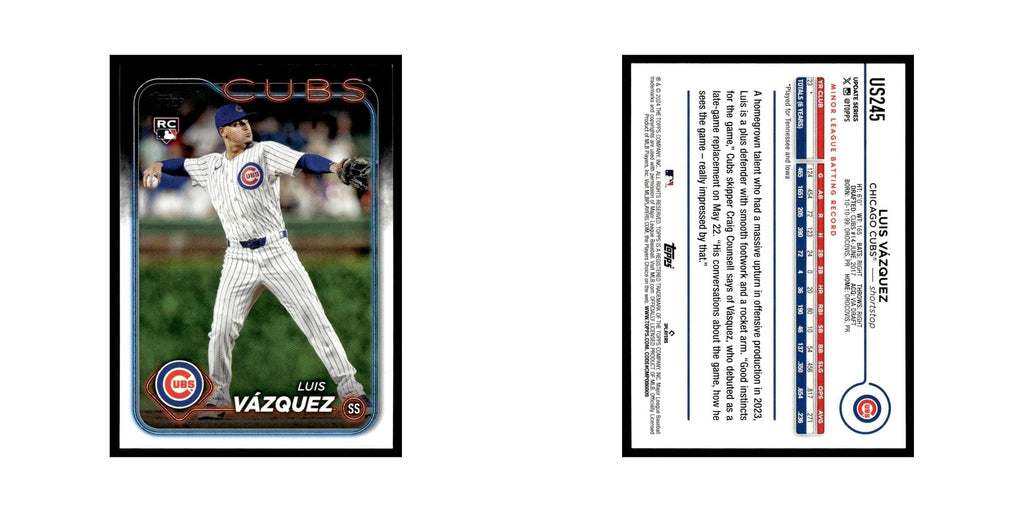 Luis Vazquez Rookie 2024 Topps Update #US245 Chicago Cubs Baseball Card NM