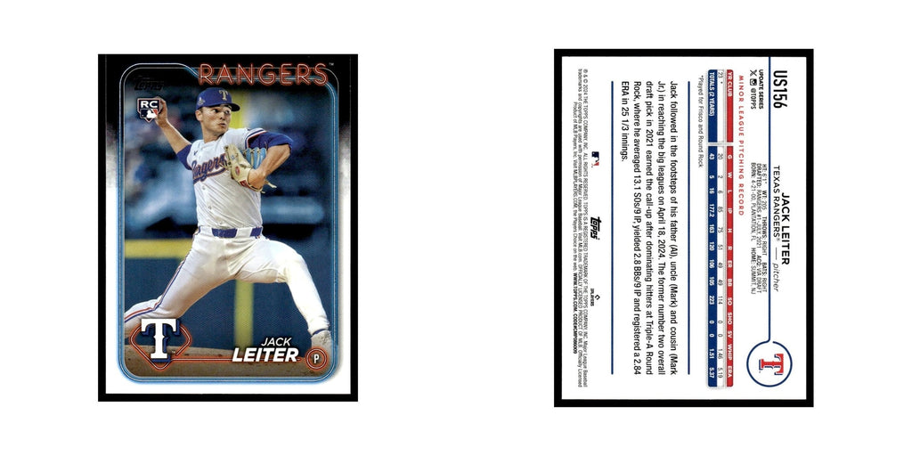 Jack Leiter Rookie 2024 Topps Update #US156 Texas Rangers Baseball Card NM