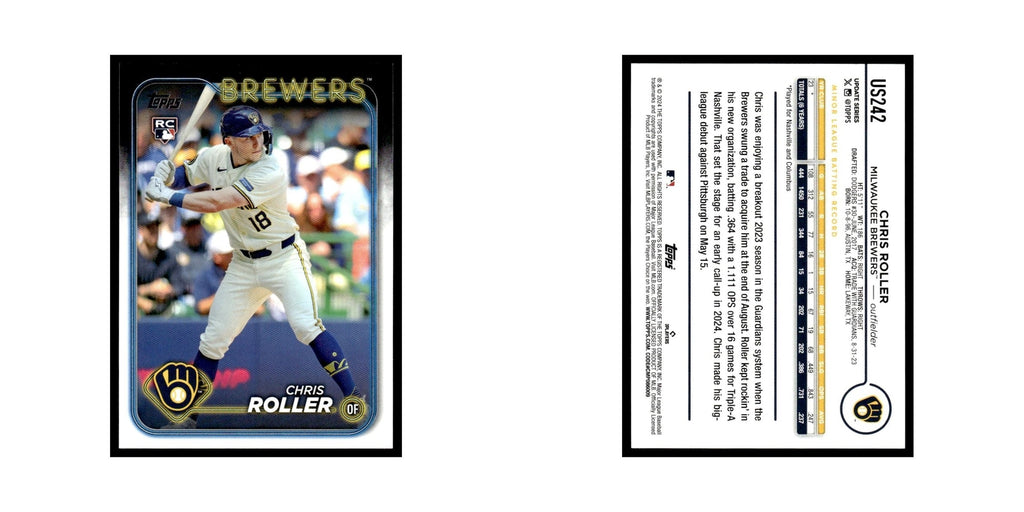 Chris Roller Rookie 2024 Topps Update #US242 Milwaukee Brewers Baseball Card NM