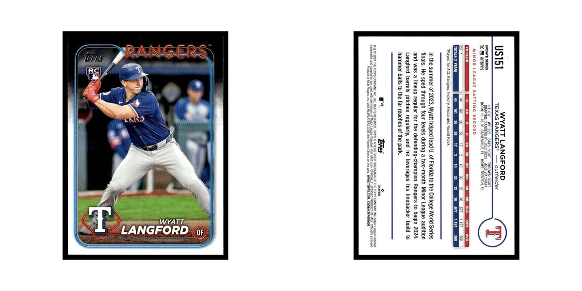 Wyatt Langford Rookie 2024 Topps Update #US151 Texas Rangers Baseball Card NM