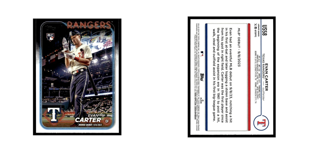 Evan Carter Rookie 2024 Topps Update #US58 Texas Rangers Baseball Card NM
