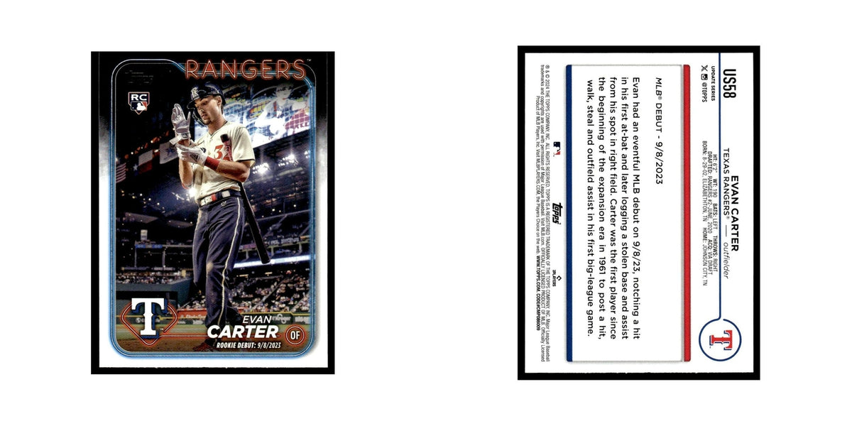 Evan Carter Rookie 2024 Topps Update #US58 Texas Rangers Baseball Card NM