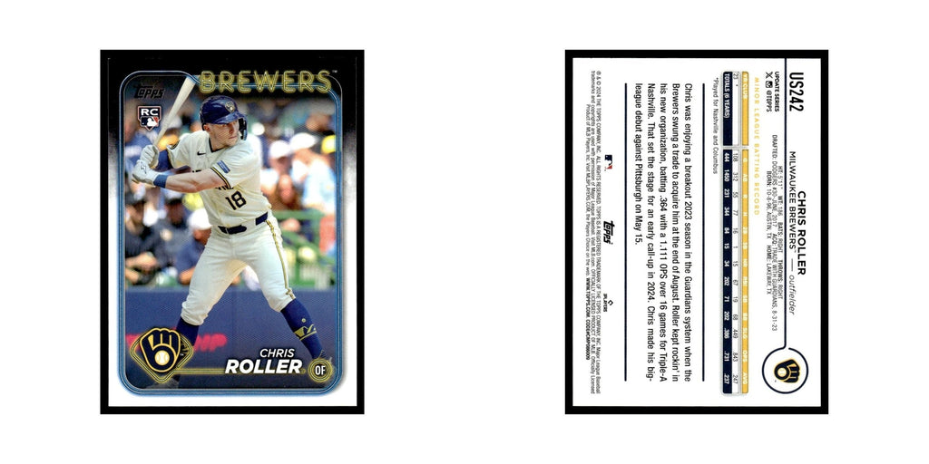 Chris Roller Rookie 2024 Topps Update #US242 Milwaukee Brewers Baseball Card NM