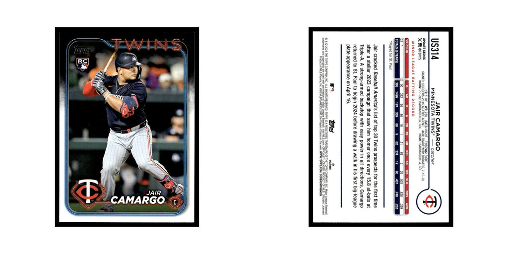 Jair Camargo Rookie 2024 Topps Update #US314 Minnesota Twins Baseball Card NM