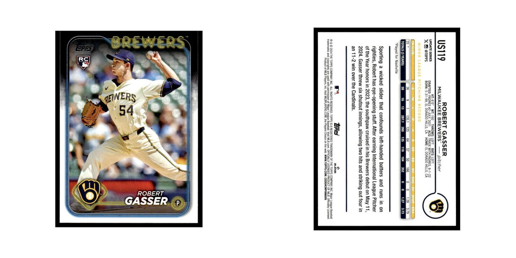 Robert Gasser Rookie 2024 Topps Update #US119 Milwaukee Brewers Baseball Card NM