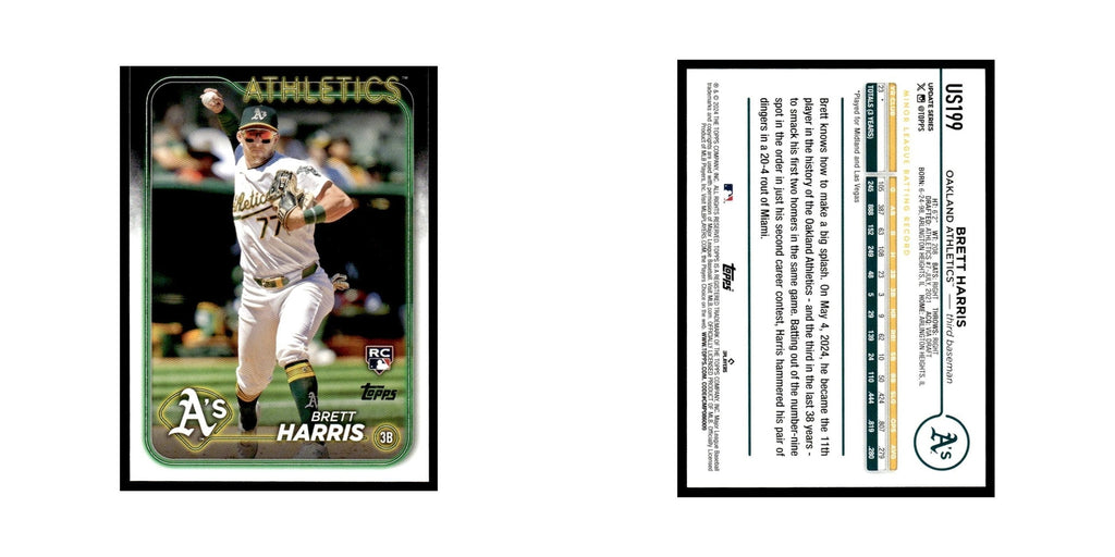 Brett Harris Rookie 2024 Topps Update #US199 Oakland Athletics Baseball Card NM