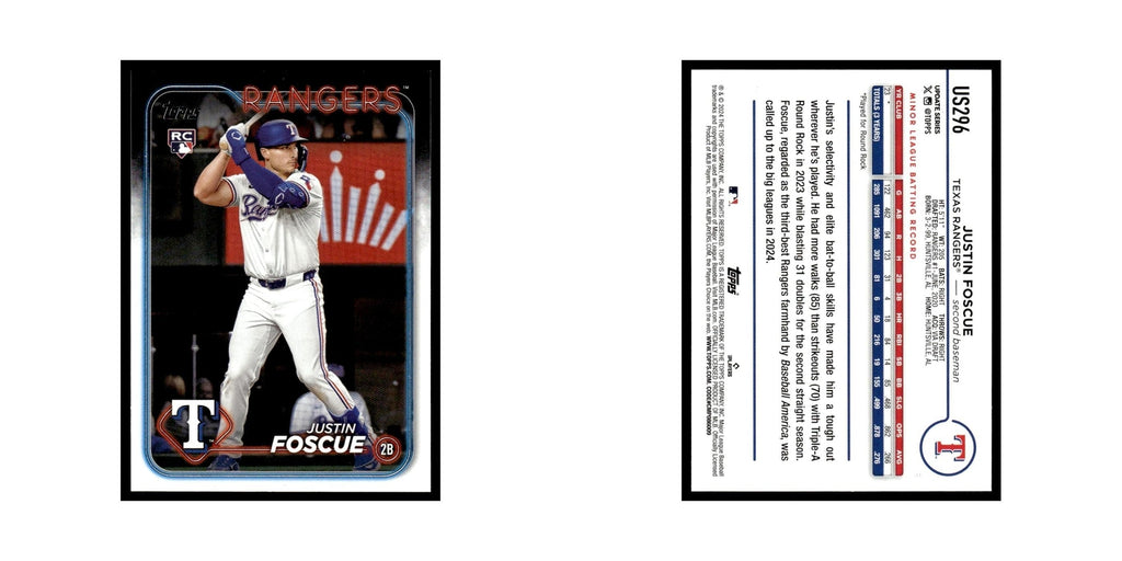 Justin Foscue Rookie 2024 Topps Update #US296 Texas Rangers Baseball Card NM