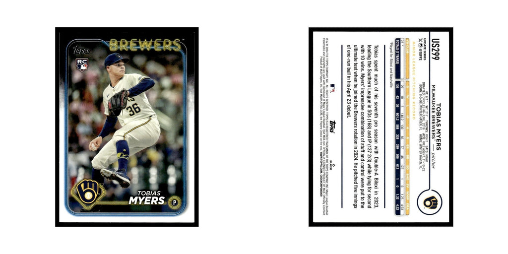 Tobias Myers Rookie 2024 Topps Update #US299 Milwaukee Brewers Baseball Card NM