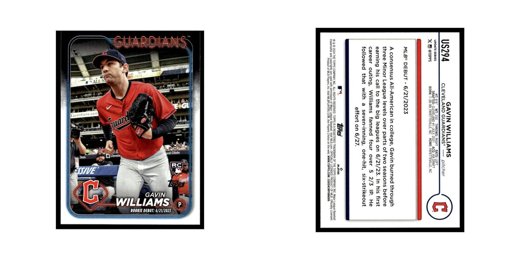 Gavin Williams Rookie 2024 Topps Update #US294 Cleveland Guardians NM