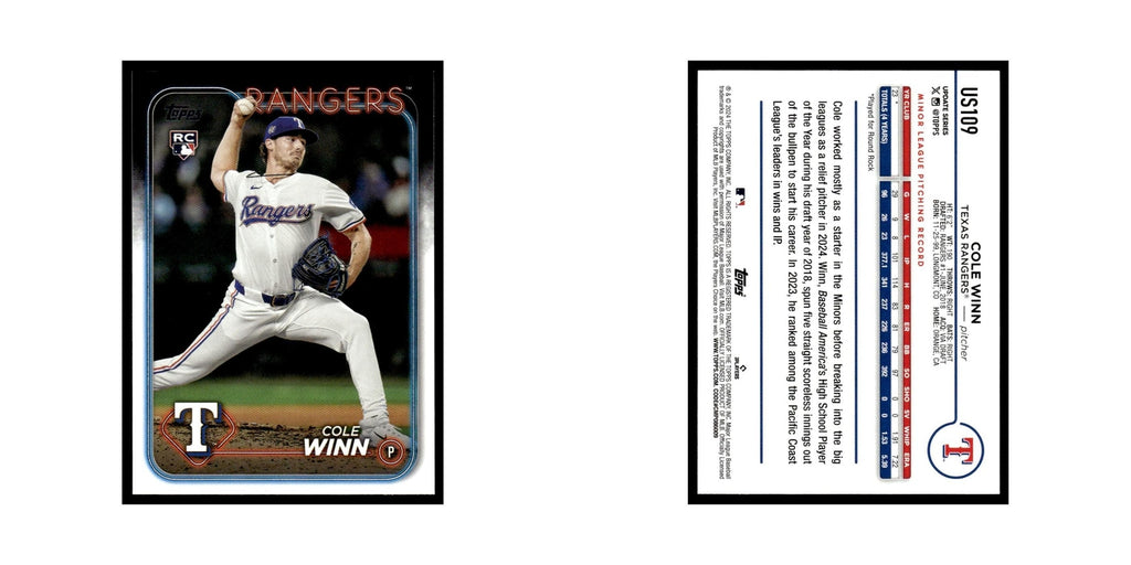 Cole Winn Rookie 2024 Topps Update #US109 Texas Rangers Baseball Card NM