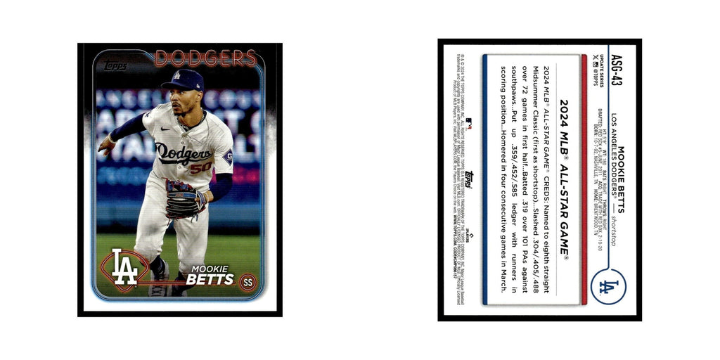 Mookie Betts 2024 Topps Update #ASG-43 Los Angeles Dodgers Baseball Card NM