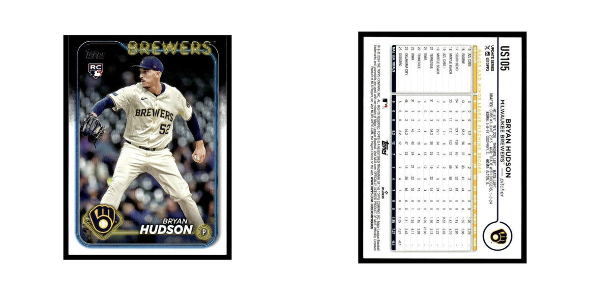 Bryan Hudson Rookie 2024 Topps Update #US105 Milwaukee Brewers Baseball Card NM