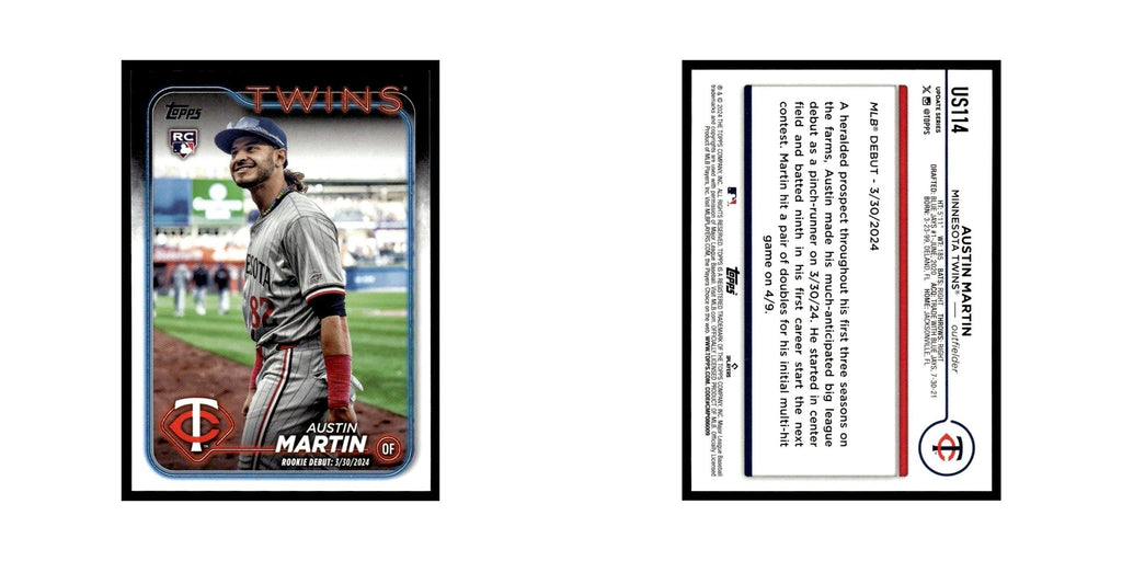 Austin Martin Rookie 2024 Topps Update #US114 Minnesota Twins Baseball Card NM