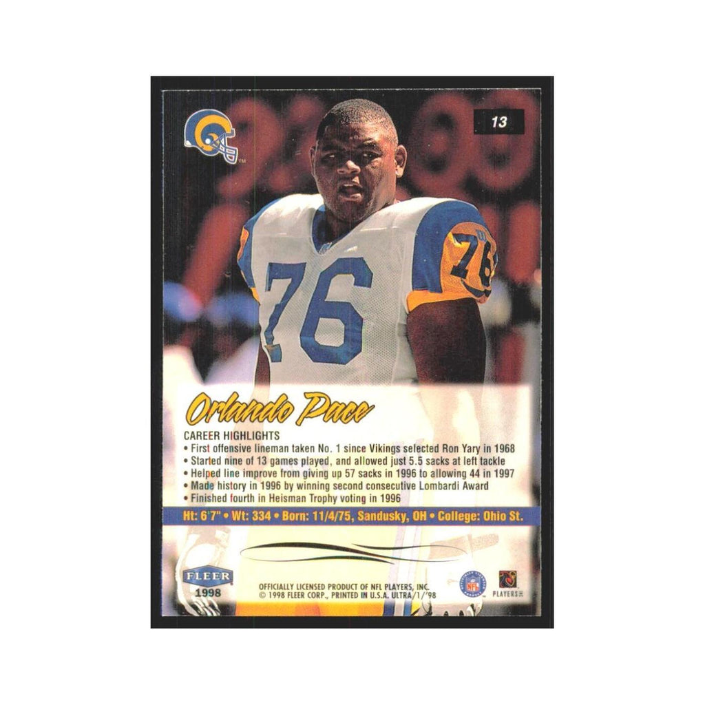 Orlando Pace 1998 Fleer Ultra #13 St. Louis Rams Football Card NM