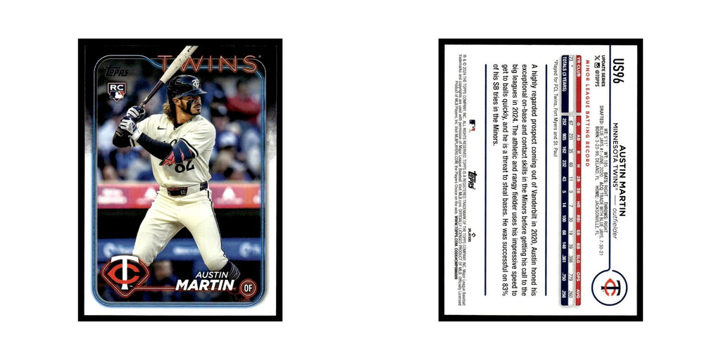 Austin Martin Rookie 2024 Topps Update #US96 Minnesota Twins Baseball Card NM