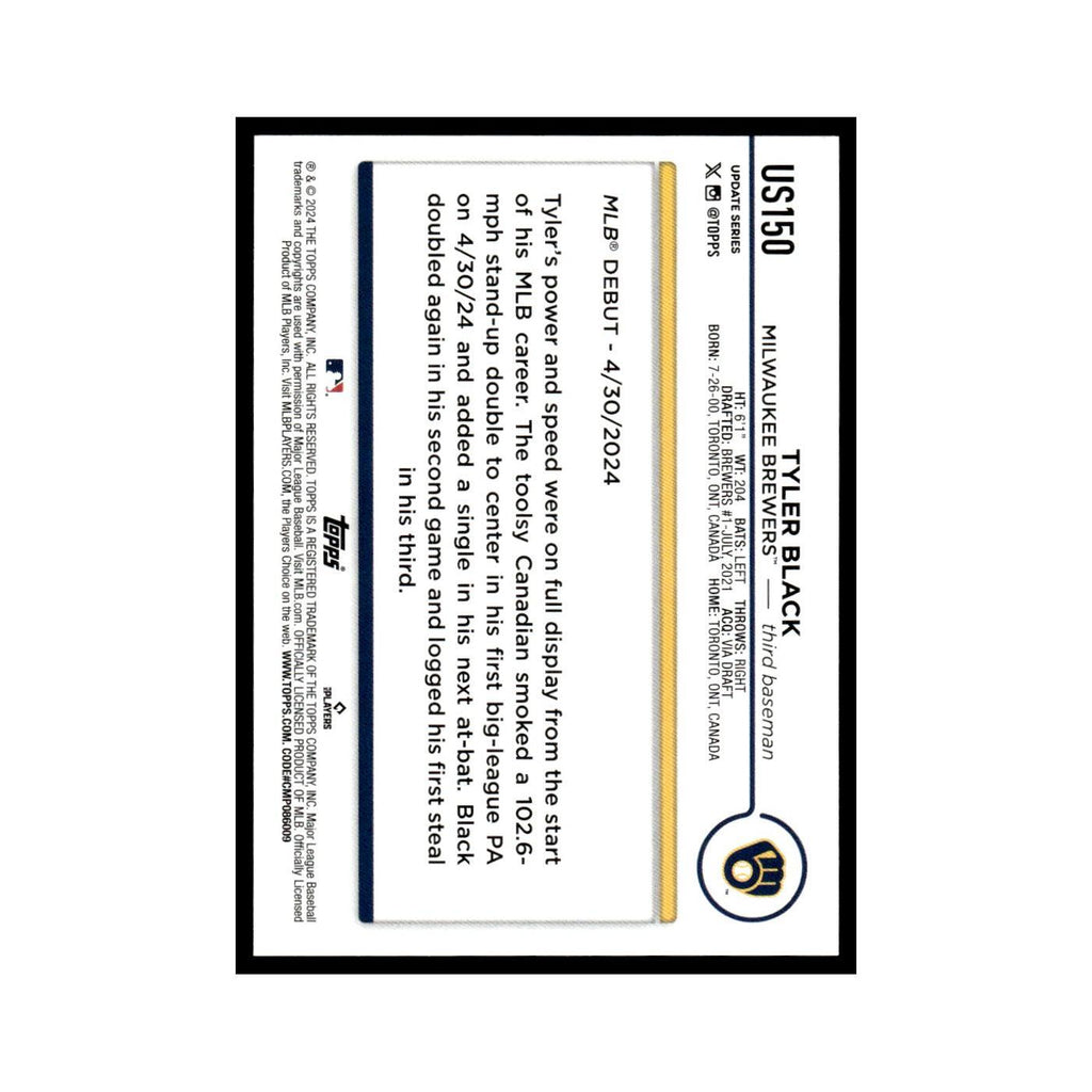 Tyler Black Rookie 2024 Topps Update #US150 Milwaukee Brewers Baseball Card NM