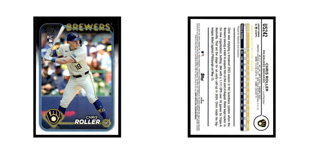 Chris Roller Rookie 2024 Topps Update #US242 Milwaukee Brewers Baseball Card NM