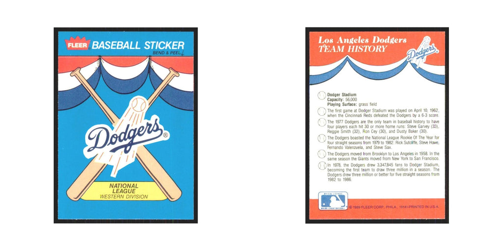 Team History 1989 Fleer Baseball All-Stars #nan Los Angeles Dodgers NM