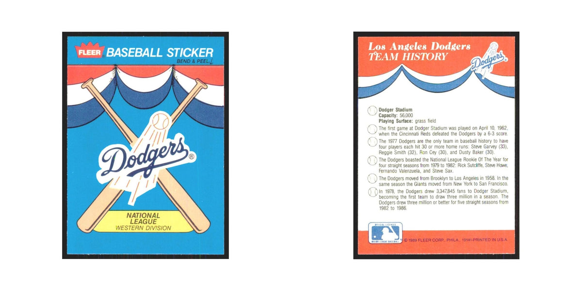 Team History 1989 Fleer Baseball All-Stars #nan Los Angeles Dodgers NM