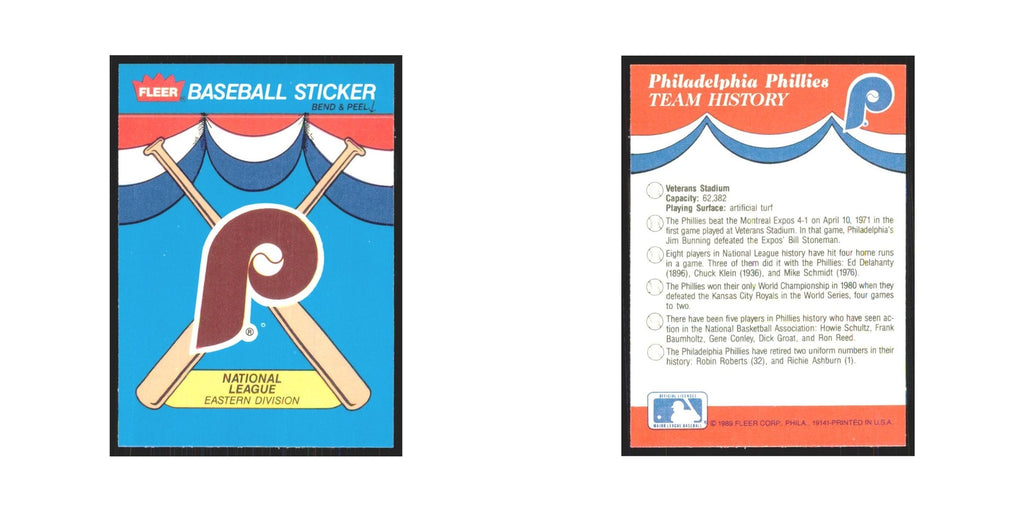 Team History 1989 Fleer Baseball All-Stars #nan Philadelphia Phillies NM