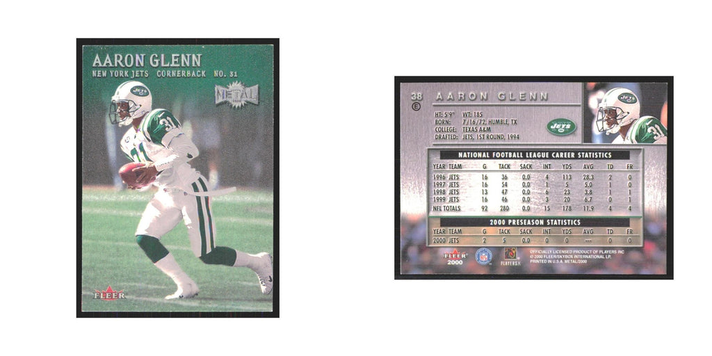 Aaron Glenn 2000 Fleer Metal #38 New York Jets Football Card NM