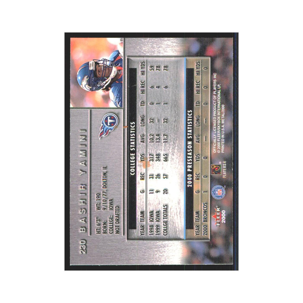 Bashir Yamini Rookie 2000 Fleer Metal #230 Tennessee Titans Football Card NM