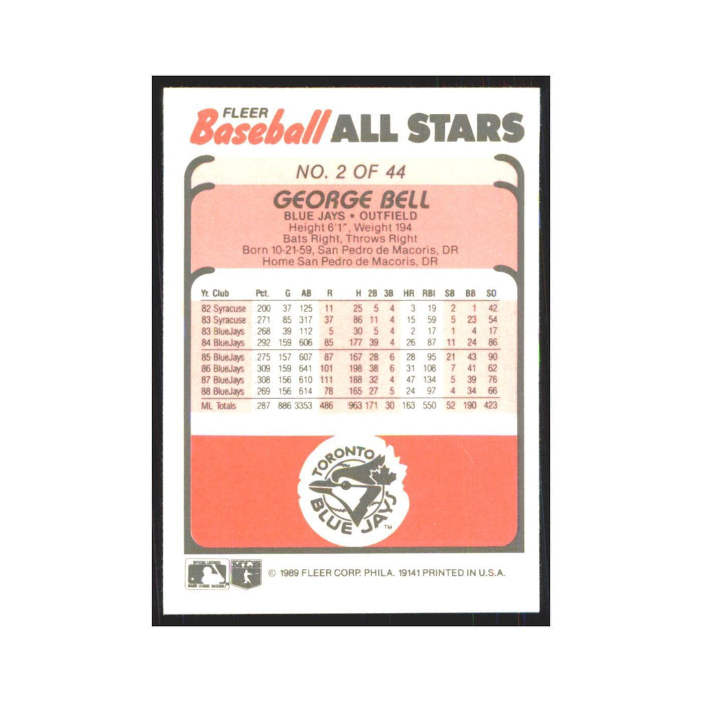 George Bell 1989 Fleer Baseball All-Stars #2.0 Toronto Blue Jays NM