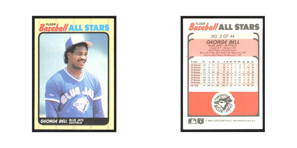 George Bell 1989 Fleer Baseball All-Stars #2.0 Toronto Blue Jays NM