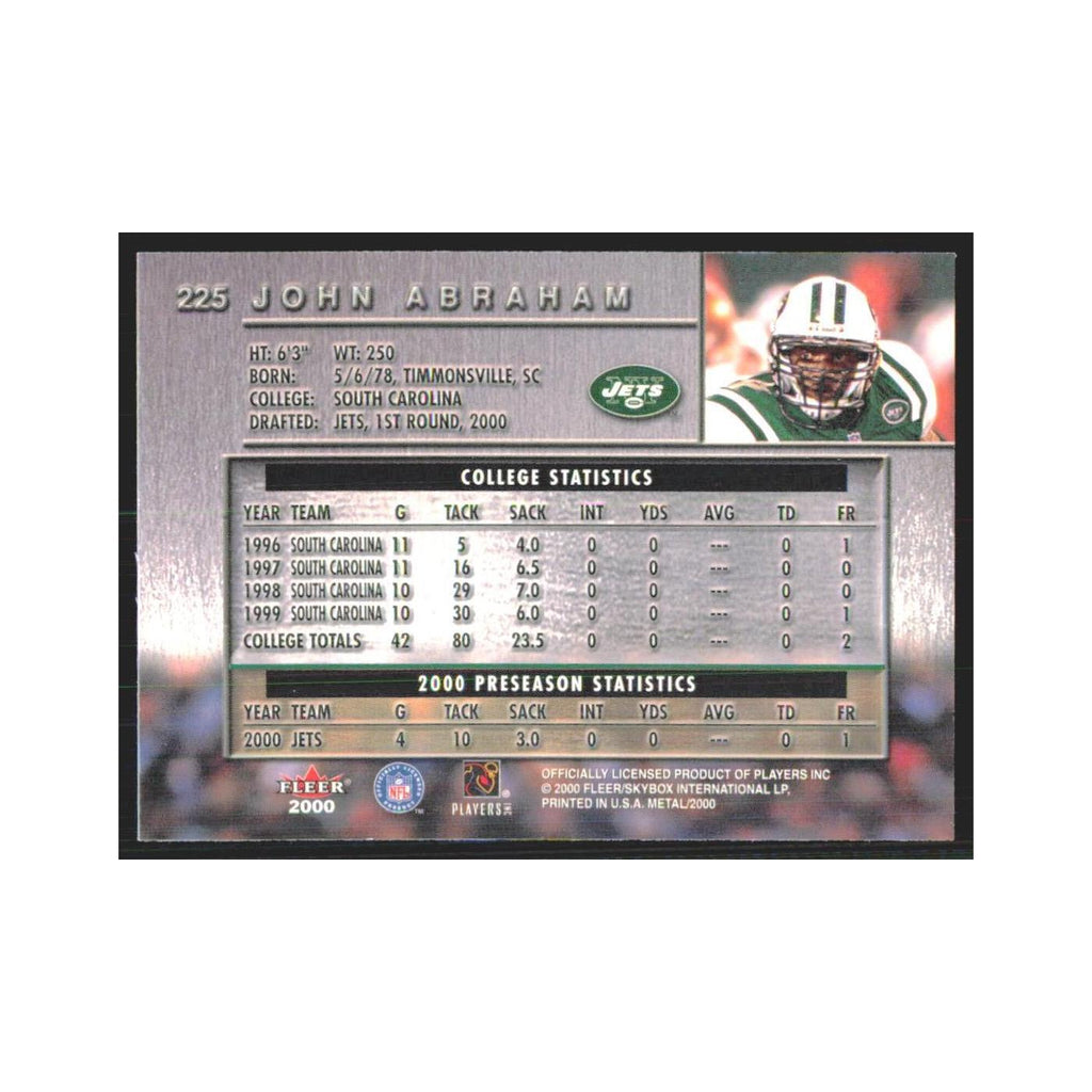 John Abraham 2000 Fleer Metal #225 New York Jets Football Card NM